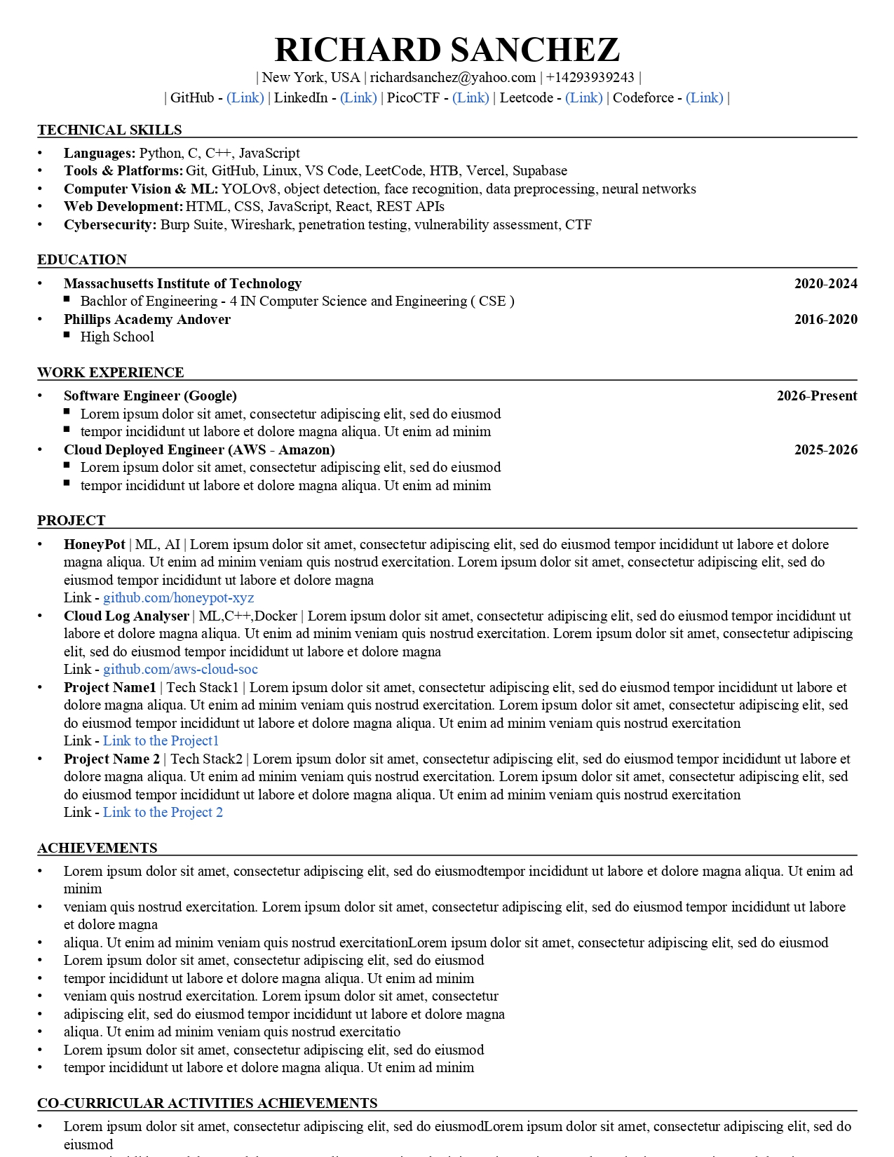 Technical Resume Template preview