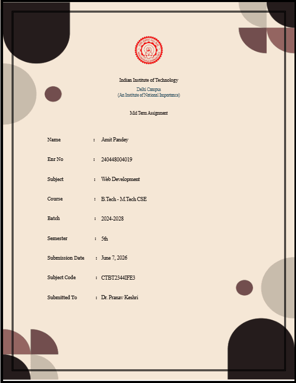 Elegant Design assignment cover template preview