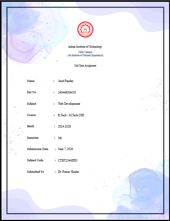 Modern Academic assignment cover template preview